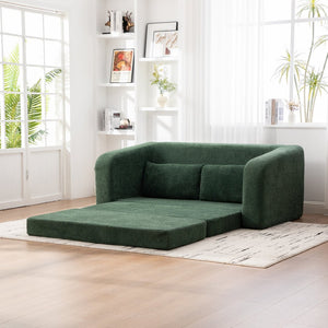 English Elm 71" Chenille Pull Out Sleeper Loveseat Convertible Floor Couch for Dorm or Guest Bedroom Green W3118P388901