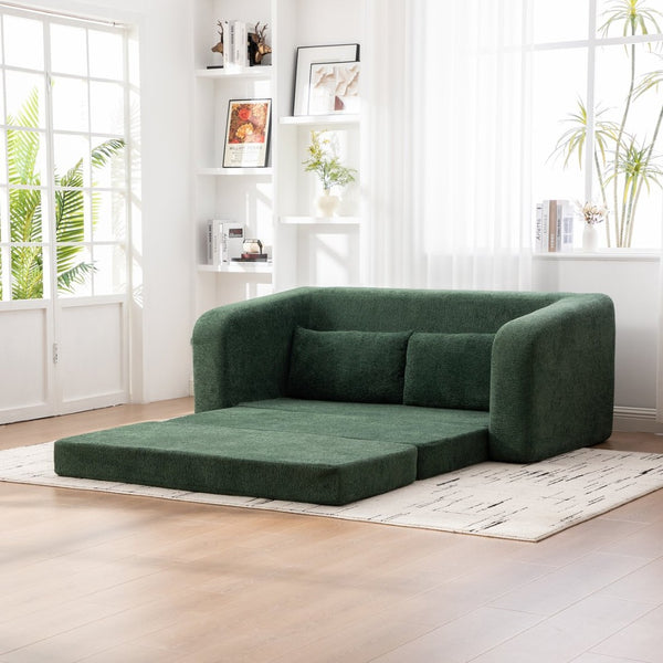 English Elm 71" Chenille Pull Out Sleeper Loveseat Convertible Floor Couch for Dorm or Guest Bedroom Green W3118P388901