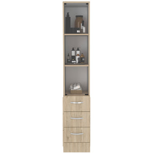 English Elm Linen Storage Cabinet with 3 Shelves & 4 Drawers, Light Pine/White Finish, Compact Modern Design B097S00129