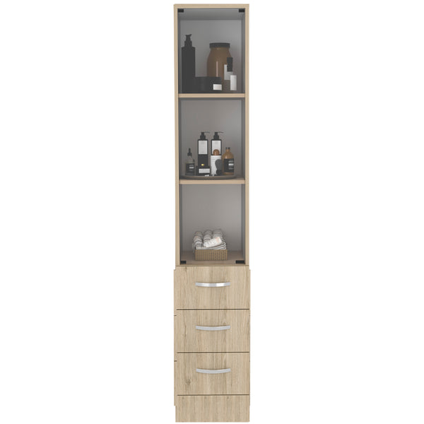 English Elm Linen Storage Cabinet with 3 Shelves & 4 Drawers, Light Pine/White Finish, Compact Modern Design B097S00129