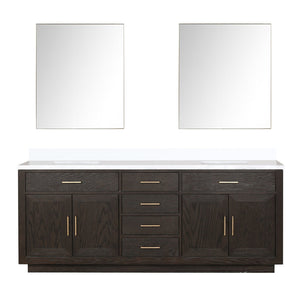 English Elm Brown Oak Double Bath Vanity Set With White Quartz Top & 36" Frameless Mirrors For Timeless Style B2731S01553