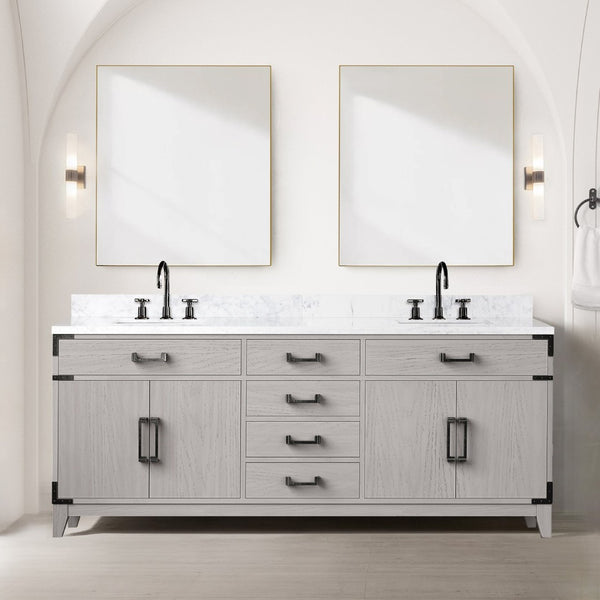 English Elm White Oak Double Bath Vanity With Carrara Marble Top & Mirrors - Stylish Storage For Modern Bathrooms B2731S01616-GIGA