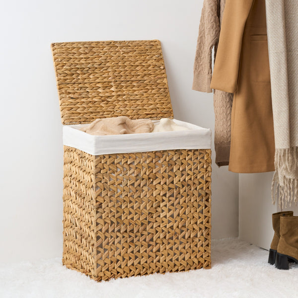 English Elm Judas Handcrafted Water Hyacinth Rectangular Laundry Hamper - Stylish Storage For Any Room! B093P401323