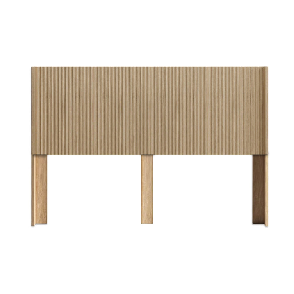 English Elm Modern Farmhouse Wood Headboard King Size 80.2" Wide Wall-Mount Fluted Wingback in Natural Oak, 3D Carved Elegance W3520P356718