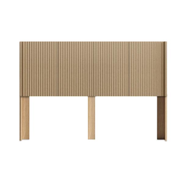 English Elm Modern Farmhouse Wood Headboard King Size 80.2" Wide Wall-Mount Fluted Wingback in Natural Oak, 3D Carved Elegance W3520P356718