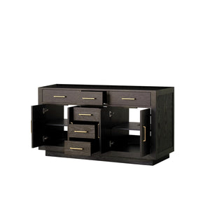 English Elm Brown Brown Oak Double Bath Vanity 60 in. W x 22 in. D - 2-Sink Midcentury Wood Cabinet, Soft-Close Drawers, Fully Assembled B2731P257729