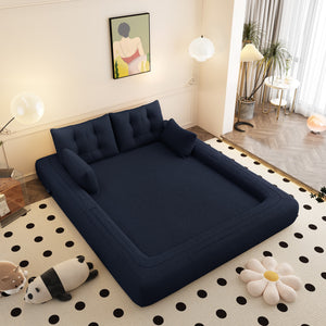 English Elm Human Multi-Functional Foldable Sofa Bed - Cozy Teddy Foam Sleeper For Living Room & Guests, Dark Blue W1885P387266
