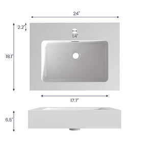 English Elm BB02-24-101, Glossy Integrated Solid Surface Basin with Overflow — Sleek Contemporary Design for Luxe Bathrooms White W1865107108