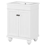 English Elm 24" White Modern Sleek Bathroom Vanity Elegant Ceramic Sink With Solid Wood Frame, Adjustable Shelf