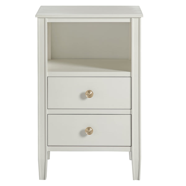 English Elm Winston 2-Drawer Storage Nightstand with Brushed Gold Knobs, Open Shelf, Fluted Legs, No Assembly Antique White B050P376955