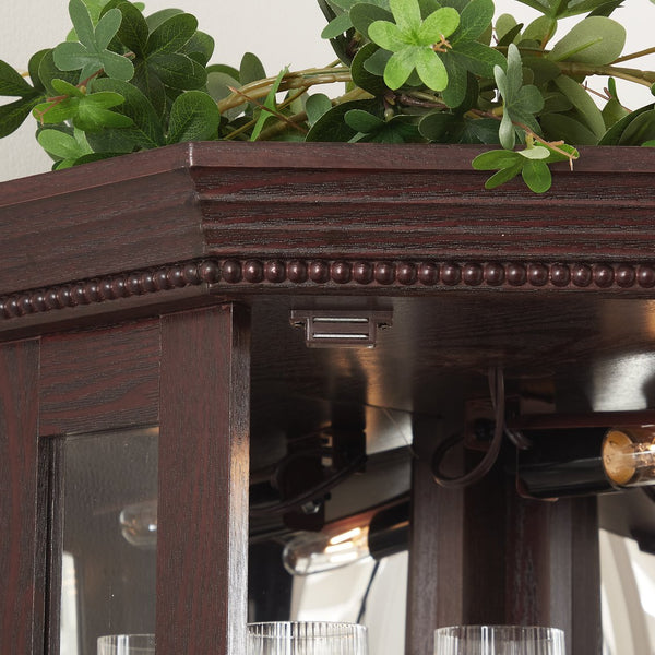 English Elm Lighted Corner Curio Cabinet - Elegant Glass Display With Adjustable Shelves & Ambient Lighting - Dark Cherry W1758P300130