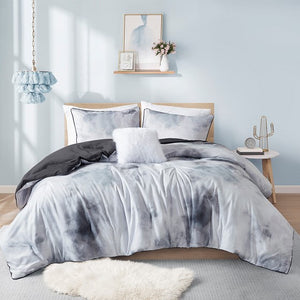 English Elm Full/Queen Watercolor Tie Dye Comforter Set with Piped Microfiber, Antimicrobial Throw Pillow Included B035P203247