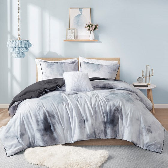 English Elm Full/Queen Watercolor Tie Dye Comforter Set with Piped Microfiber, Antimicrobial Throw Pillow Included B035P203247
