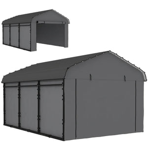 English Elm Heavy Steel Carport with Waterproof Metal Roof Wind Resistant Outdoor Vehicle Shelter T3971S00201