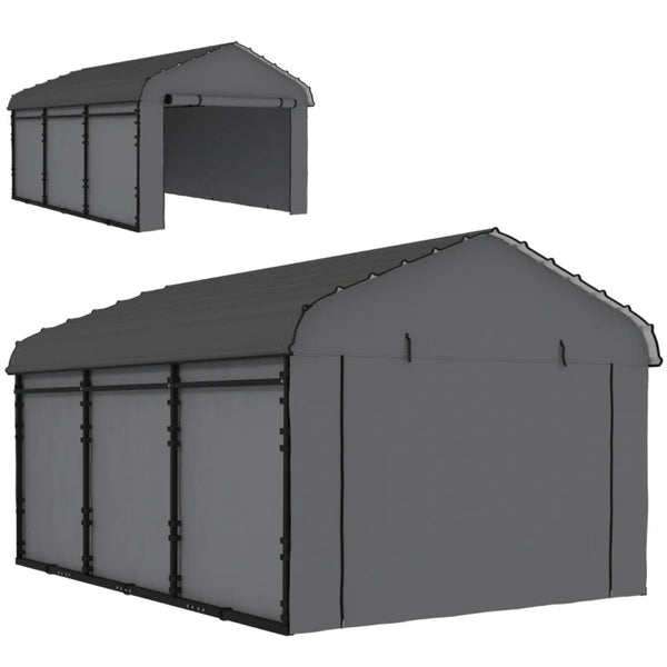 English Elm Heavy Steel Carport with Waterproof Metal Roof Wind Resistant Outdoor Vehicle Shelter T3971S00201