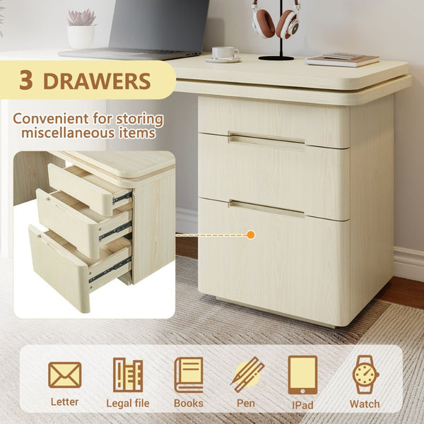 English Elm 90" Rotating L-shape Executive Desk Natural Melamine Mdf Surface Three Drawers Home Office Natural Wood N751S383638K