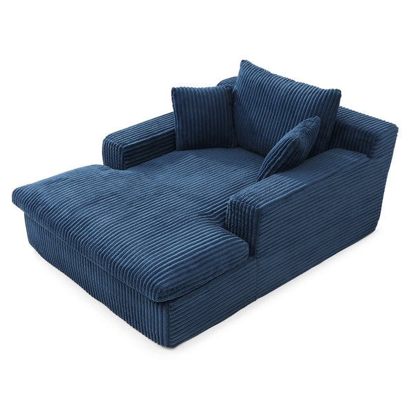 English Elm 64''x46'' Chaise Lounge Chair Oversized Corduroy Faux Fur Cloud Sofa Bed with Ergonomic Pillows & Support Blue W1117P283585
