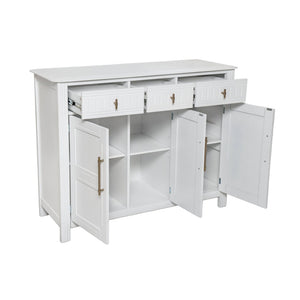 English Elm Cabinet with Three Doors Acacia Wood White Finish Gold Hardware Entryway Dining Storage N780P295774K