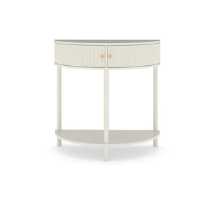 English Elm Artisan-crafted Demi-lune Console Sculptural Wave Drawers Vanilla Lacquer Hallway Accent Cream White W2557P329370