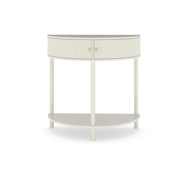 English Elm Artisan-crafted Demi-lune Console Sculptural Wave Drawers Vanilla Lacquer Hallway Accent Cream White W2557P329370