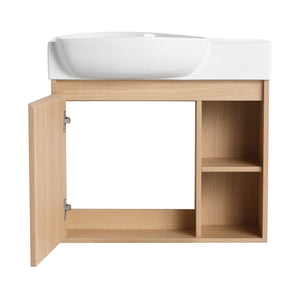 English Elm 26'' Wall-Mounted Bathroom Vanity with Glossy White Ceramic Sink, Soft-Close Door & Waterproof Finish Oak W999P310771