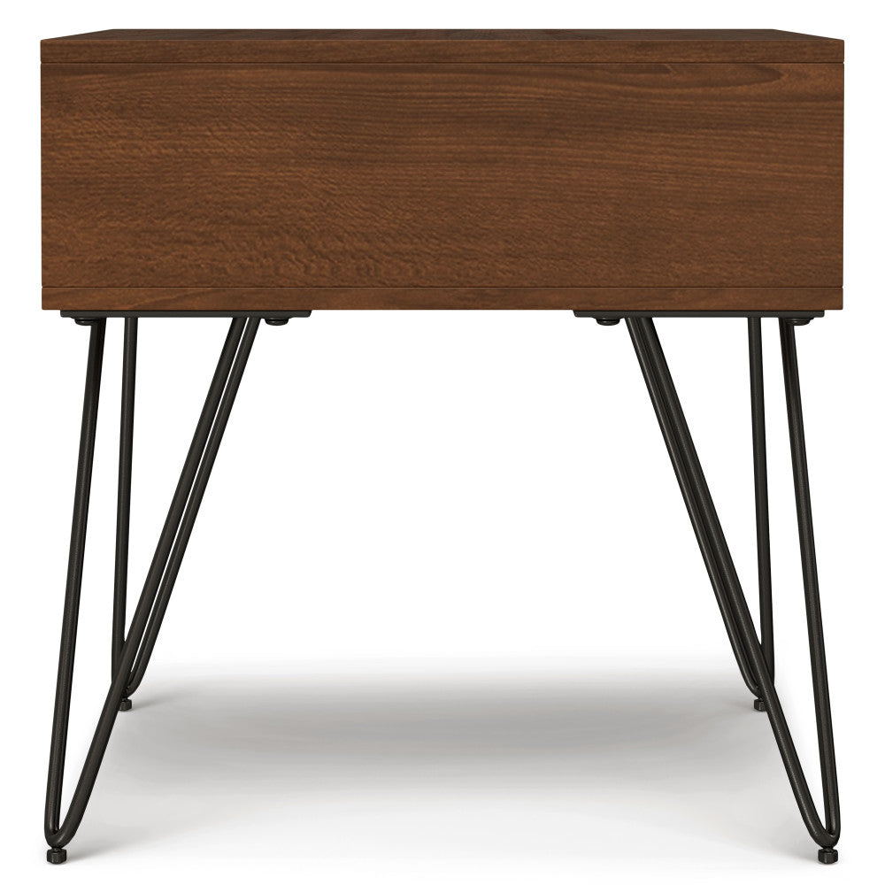 English Elm Hunter Handcrafted Solid Wood Veneer End Table with Open Storage and Industrial Hairpin Legs Walnut B136P203438