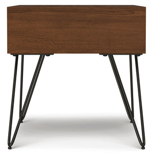 English Elm Hunter Handcrafted Solid Wood Veneer End Table with Open Storage and Industrial Hairpin Legs Walnut B136P203438
