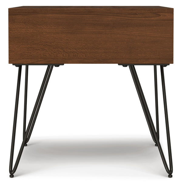 English Elm Hunter Handcrafted Solid Wood Veneer End Table with Open Storage and Industrial Hairpin Legs Walnut B136P203438
