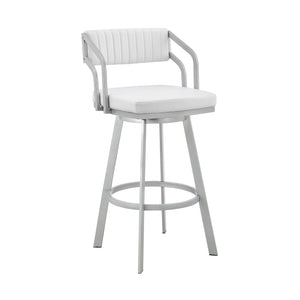 English Elm Orlen 26" Swivel Bar Stool in White Faux Leather with Silver Metal Base, 360° Comfort & Durable B2736P268623