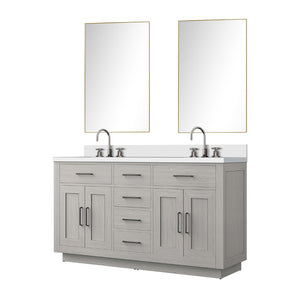 English Elm White Oak Double Bath Vanity Set With White Quartz Top, Frameless Mirror, And Chrome Faucets Included B2731S01696-GIGA
