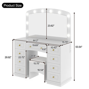 English Elm <old Sku Hollywood Vanity with 10 Bulbs 9 Drawers Cushioned Stool White Glam Bedroom N704G202308A