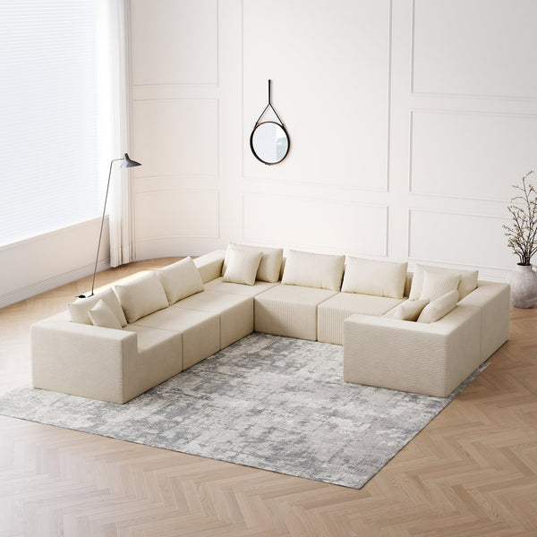 English Elm 188-Inch Corduroy Modular L Shaped Sectional Sofa with Extra-Wide Seating, No Assembly Required Beige W834S00471
