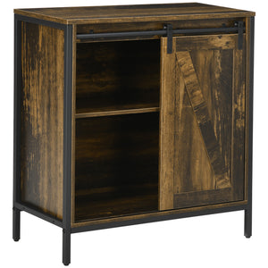 English Elm Homcom Farmhouse Buffet Cabinet With Sliding Barn Door, Adjustable Shelf & Rustic Metal Frame Storage W2225P217393