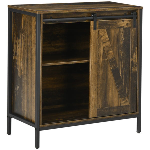 English Elm Homcom Farmhouse Buffet Cabinet With Sliding Barn Door, Adjustable Shelf & Rustic Metal Frame Storage W2225P217393