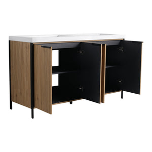 English Elm 60" Freestanding Bathroom Vanity with Double Resin Sink, Soft-Close Doors, Adjustable Shelves, Water-Resistant Finish W999S00383