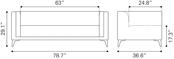 Punta Cana Sofa Leonardo Ash 109790 Zuo Modern
