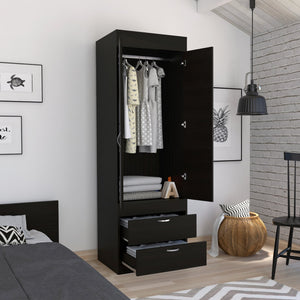 English Elm Lisboa Black Armoire with Hanging Rod, Double Doors & Two Spacious Drawers for Compact Spaces B200P188848