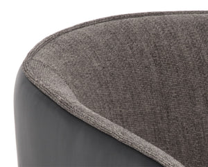 Sunpan Asher Dining Armchair - Modern Barrel Back Design with Black Steel Legs and Elegant Gold Foot Caps Sparrow Grey / Napa Black