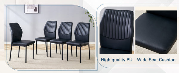 English Elm Luxury Black Dining Chairs Set Of 6 - Modern Ergonomic Pu Upholstered Chairs With Metal Legs W1151P282702