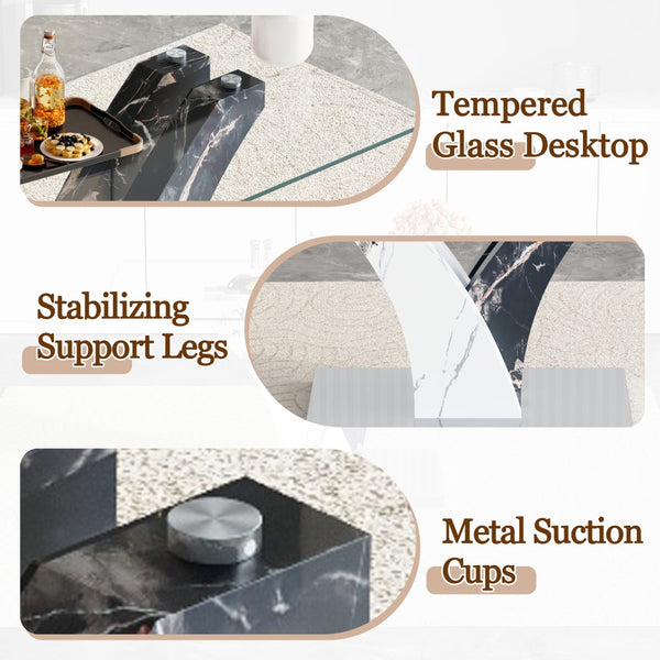 English Elm Table And Chair Set – Modern Glass Top Dining Table With 6 White Pu Chairs For Stylish Comfort W1151S03811-GIGA