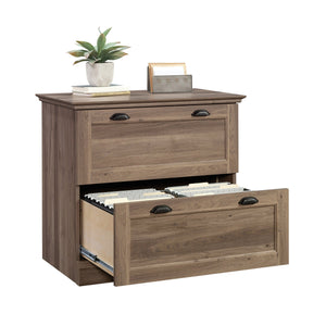 English Elm Lateral File Cabinet In Warm Brown Finish - Durable, Smooth-Gliding Drawers For Organized Workspaces B356P402598