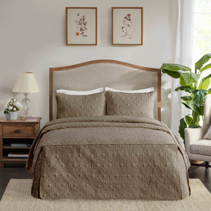 JLA Home Madison Park - 3 Madison Park Quebec Quilted Bedspread Set with Split-Corner Pleats, Box Stitching & Antimicrobial Protection Khaki MP13-6478