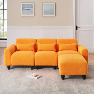 English Elm The 84.6-inch teddy fleece sofa converts to a 4-seat modular two-seater, plush sponges, 600lb capacity, ideal for small apartments Orange W1658S00013