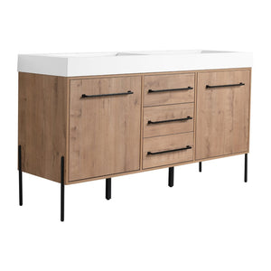 English Elm 60" Freestanding Double Sink Bathroom Vanity with Soft-close Doors and Three Drawers W999S00528