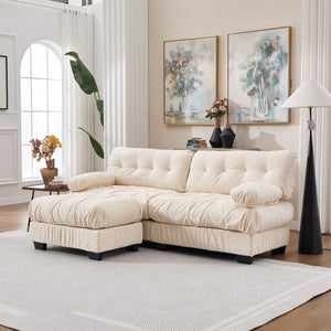 English Elm Modular Cloud Sectional with Ottoman Deep Seat Flannelette Sofa for Living Room Beige W2120S00025