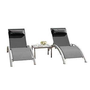 English Elm Pool Aluminum Chaise Lounge Set with Breathable Textilene, 5-Position Ergonomic Seats & Table Dark Gray W1859P321398