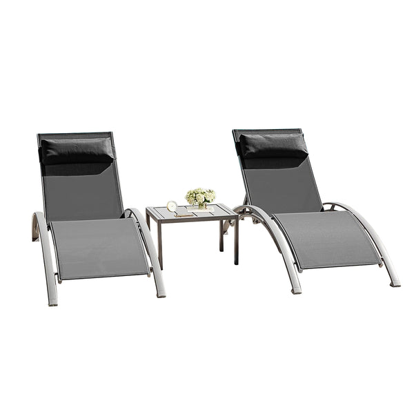 English Elm Pool Aluminum Chaise Lounge Set with Breathable Textilene, 5-Position Ergonomic Seats & Table Dark Gray W1859P321398