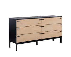Sunpan ROSSO Dresser – Modern Industrial Black Wood Frame with Rustic Oak Drawers & Matte Iron Legs 108791