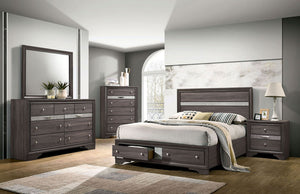 English Elm Gray Finish Contemporary Chest with Hidden Jewelry Drawer, Silver Knobs, Gleaming Bedroom Accent B2741P375930