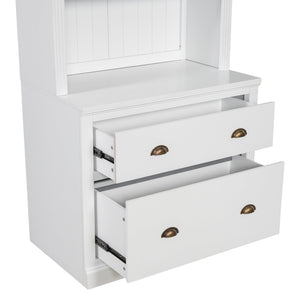 English Elm 83.4"Tall Modern Bookshelf With Led Lighting, 2 Drawers & 3 Adjustable Shelves For Stylish Storage Solutions N751S280594K